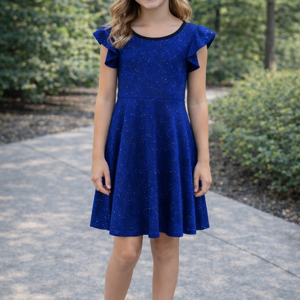 Hannah Banana Glittery Blue Dress NWT
